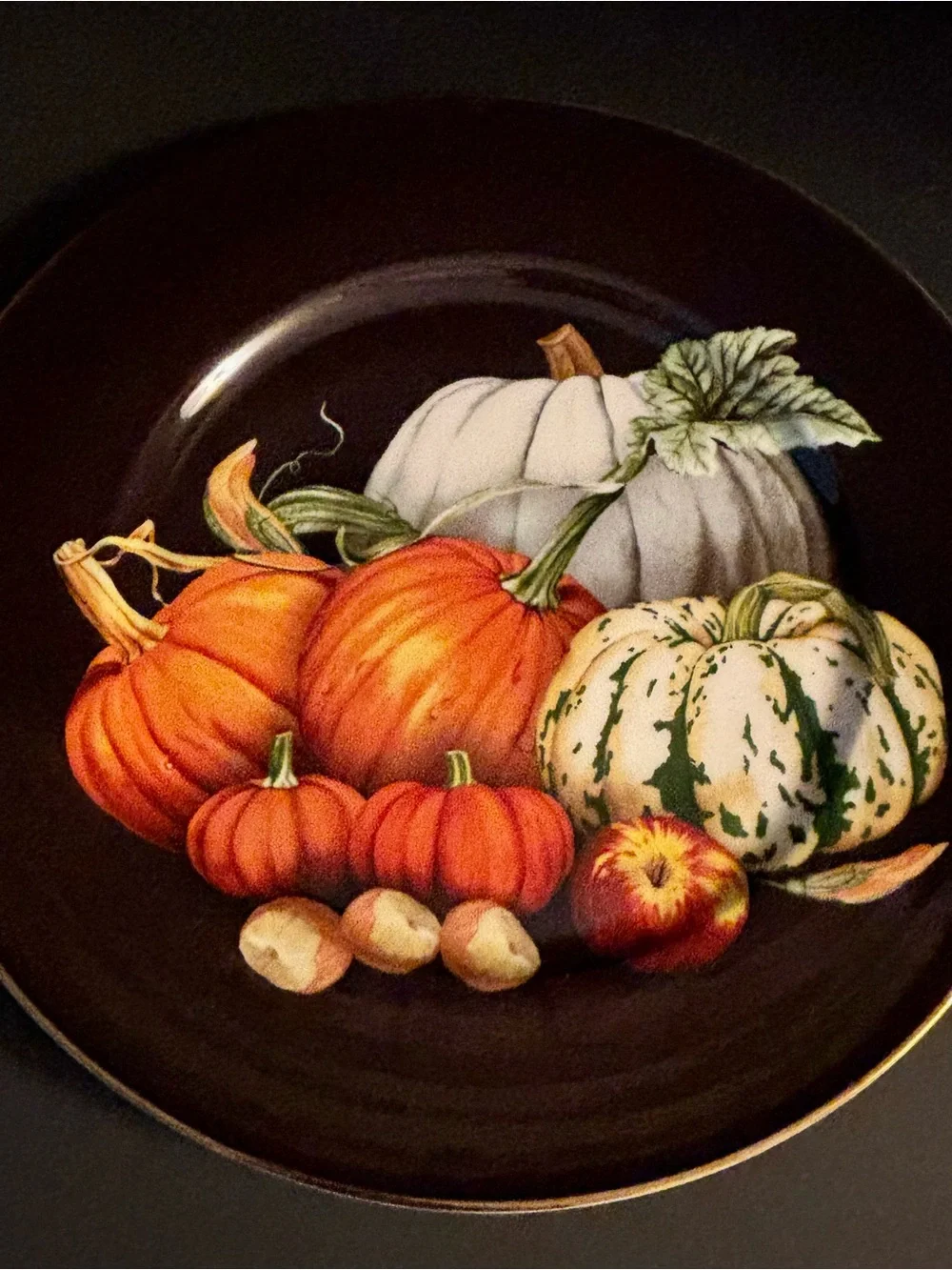 Williams Sonoma Harvest Pumpkin 4 Black Dinner Plates 10.5” 2018 Discontinued